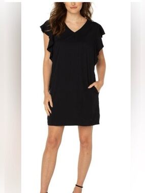 Liverpool Women's Stretch Woven Flutter Sleeve Dress black size L NWT